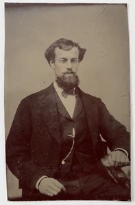 FOTOGRAFÍA RETRATO TIPO TINTE HOMBRE GUAPO CON BARBA Y BIGOTE ANTIGUO SIGLO XIX - Imagen 1 de 1
