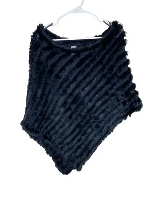 1577. Wilsons Leather Maxima 100% Rabbit Fur Outer Black Poncho OSFA - Image 1 of 4