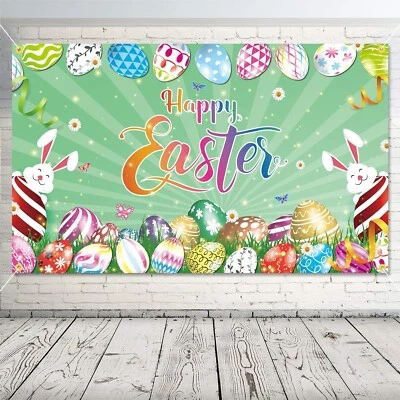 New Easter Photo Booth 71 x 43Large Easter Colorful Eggs Background Party Banner - Image 1 of 4