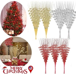 10× Christmas Artificial Glitter Berry Stem Xmas Tree DIY Wreath Decor 17inch US - Picture 1 of 68