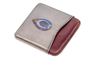 Antique Silver & Leather Cigarette Case With Cap Badge HR7 Hussar Regiment RARE! - Picture 1 of 6