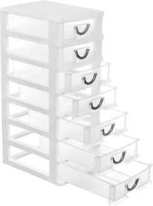 Mini Organizer Box Storage with 7 Clear Drawer Units, White (7.1"x5.1"x13.2") - Picture 1 of 9
