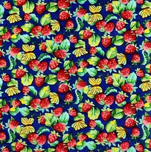 Strawberries Strawberry Fruit Berries Butterflies Gardening Cotton Fabric BTY - Picture 1 of 5