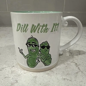 DILL WITH IT Hand Painted 21oz Spectrum Designz PICKLE Mug 2024 Green Inside NEW - Picture 1 of 6