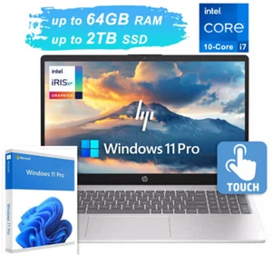2025 HP Laptop Computer 15.6"Touch,Intel i7-1255U,Up 64GB RAM 2TB SSD Win 11 Pro - Picture 1 of 9
