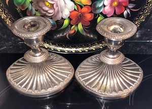 Antique Falstaff England Adams style pair silver plate candlesticks 1950s - Picture 1 of 7