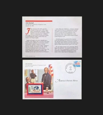 1991 WASHINGTON DC. AMERICAS PATRIOTIC HEROES FDC JOHN MARSHALL WITH 10c STAMP  - Image 1 of 4