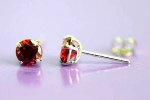 14K Solid White Gold 4mm Round Birthstone Stud Earrings with Push Back - Picture 1 of 19