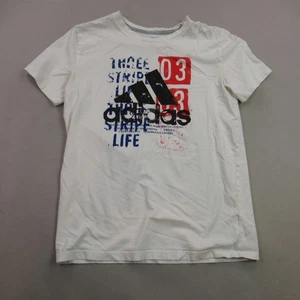 Adidas Shirt Boys Large Short Sleeve Casual Crew Neck Lightweight White - Picture 1 of 8
