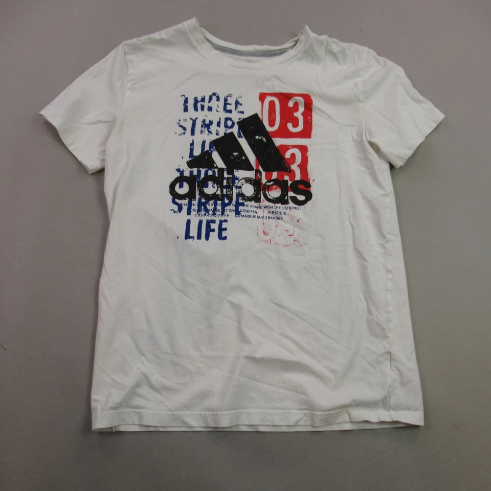 Camisa Adidas Niños Grande Manga Corta Informal Cuello Redondo Ligera Blanca Foto 1 de 4