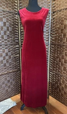 Sz L Vintage Blood Red Velvet Long Maxi Dress Sleeveless Tank Velour 1990s Y2K - Image 1 of 4