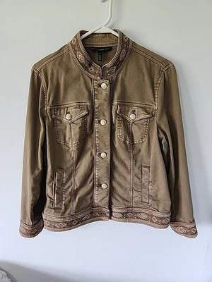 Chaqueta de Jean Casa Blanca Mercado Negro Bordada Botón Frontal Talla 8 Foto 1 de 4