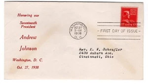 #822 Presidential Series 17c Andrew Johnson 1938 FDC - #76 Chambers - Picture 1 of 2