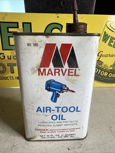 Early Vintage Marvel Air Tool Oil  MOTOR OIL Old Graphic 1 quart Tin Can Full - Bild 1 von 7