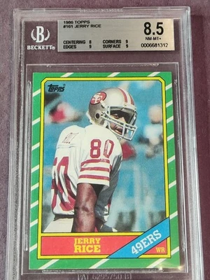 1986 Topps JERRY RICE Rookie RC BGS 8.5 HIGH SUBS 3-9's Sharp Clean #161 GOAT - Image 1 of 4