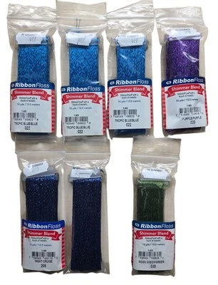 YLI  Ribbon Floss Shimmer Blend Lot 7 Metallic Blue Purple Green 15 Yards Thread - Image 1 of 3