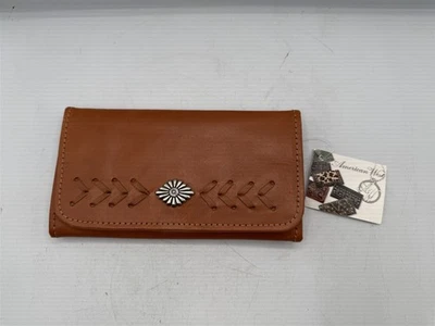 НОВЫЙ С ЯРЛЫКАМИ AMERICAN WEST MOHAVE CANYON ЖЕНЩИНЫ ТРОЙНОЙ НАТУРАЛЬНЫЙ ЖЕЛТОВАТО-КОРИЧНЕВЫЙ КОЖАНЫЙ БУМАЖНИК - Изображение 1 из 4