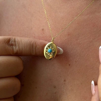 14k Gold Lab-Created Diamond and Turquoise North Star Pendant Necklace for Women - Image 1 of 4