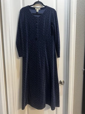 Eddie Bauer Blue Velvet Floral Dress Small Pet Long Sleeve Armpit To Armpit 19” - Image 1 of 4