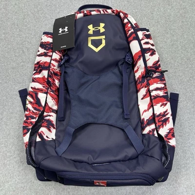 NEW Under Armour Women's UA Glyde Storm Backpack Navy Blue Red White Camo - Image 1 of 4
