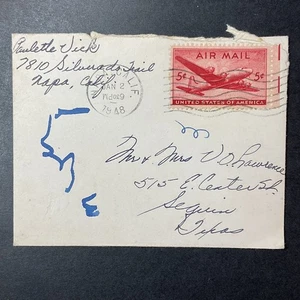 1948 MAIL COVER USA CALIFORNIA Napa to TEXAS Seguin 5 cent red stamp airplane - Picture 1 of 2
