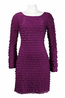 Vestido de fiesta Cachet Flutter plisado en capas midi talla 16 púrpura nuevo con etiquetas $138 Foto 1 de 2