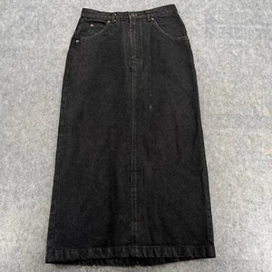 Vintage Gap Long Black Denim Skirt Womens 14 Work Force Pockets Zipper Slit - Picture 1 of 11