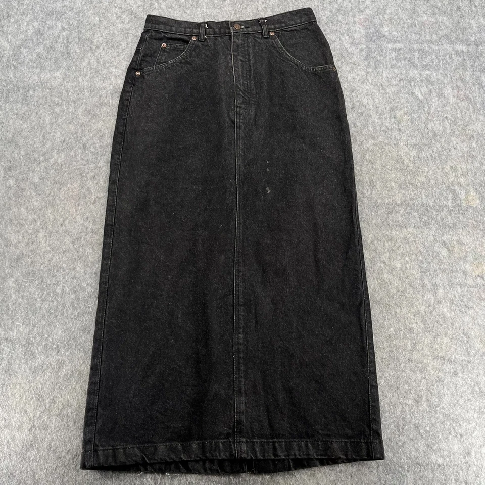 Vintage Gap Long Black Denim Skirt Womens 14 Work Force Pockets Zipper Slit - Image 1 of 4