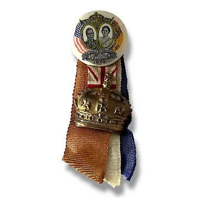 1939 King George VI and Queen Elizabeth Visit US Welcome Medal with Metal Crown - Image 1 of 4