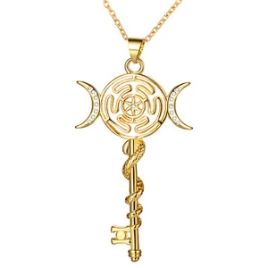 Hecate Necklace Triple Moon Goddess Key Pendant Wheel Necklace Pagan Jewelry - Picture 1 of 6