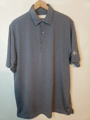Polo de rendimiento de golf a rayas Donald Ross para hombre SS talla mediana negro y gris Foto 1 de 4