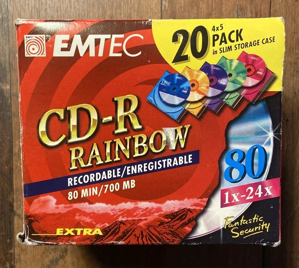 20x EMTEC CD-R 80 Minuten 700 MB Rainbow Rohlinge - NEU - Bild 1 von 4