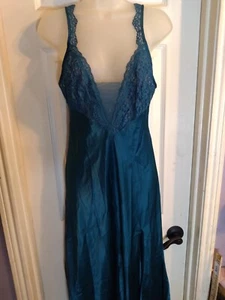 Victoria Secret Gold Label Maxi Slip Gown Dress Green Slit Adjustable Straps 8 - Picture 1 of 9