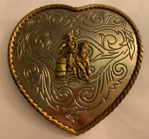 FIBBIA CINTURA argento tedesca vintage 1988 cuore cavallo WESTERN rodeo finitura pietra oro - Foto 1 di 4
