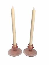 Vintage Pink Depression Glass 3” Set of Two Candle Stick Holders 5” Base