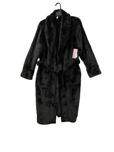 Joyspun Plush Robe Bathrobe Women's M, 3X Black Midi House Coat Minky Pockets - Picture 1 of 16