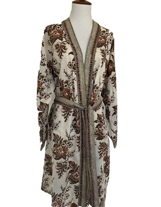 Anokhi Short kimono Robe brown and sage floral light cotton one size - Picture 1 of 4