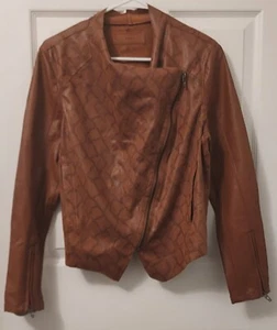 BlankMYC Faux Leather Moto Jacket M Brown Snake Print Zipper Asymetric Street - Picture 1 of 14