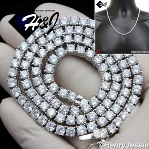 22"MEN 925 STERLING SILVER ICY BLING CZ 4MM 1 ROW TENNIS LINK CHAIN NECKLACE*N10 - Picture 1 of 7