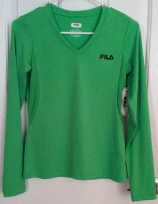 Camisa atlética Fila Sport verde tucano manga longa meninas tamanho G(14) decote em V - Imagem 1 de 3