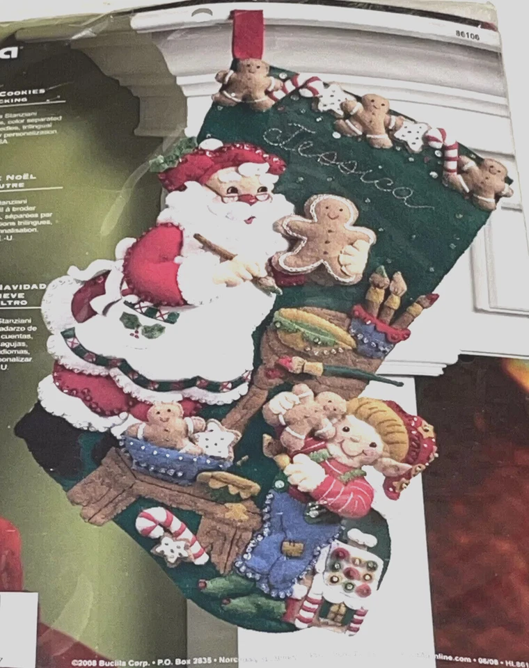 Bucilla Christmas Cookies Felt Stocking Kit 2008 Santa Elf USA 86106
