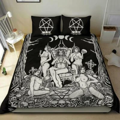 Edredón de 3 piezas calavera demonio pentagrama satánico sexy trono bruja Foto 1 de 4