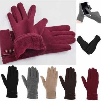 Lined Winter Warm Thick Soft Cashmere Touch Screen Fleece Gloves For Women Lady - Image 1 of 4