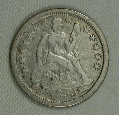 1855 .10c (21) Seated Liberty Dime. Very Fine. Nice Cover