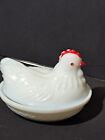 Vintage Hazel Atlas White Milk Glass Small Hen on Nest 3.5" x 4.5” Candy Dish