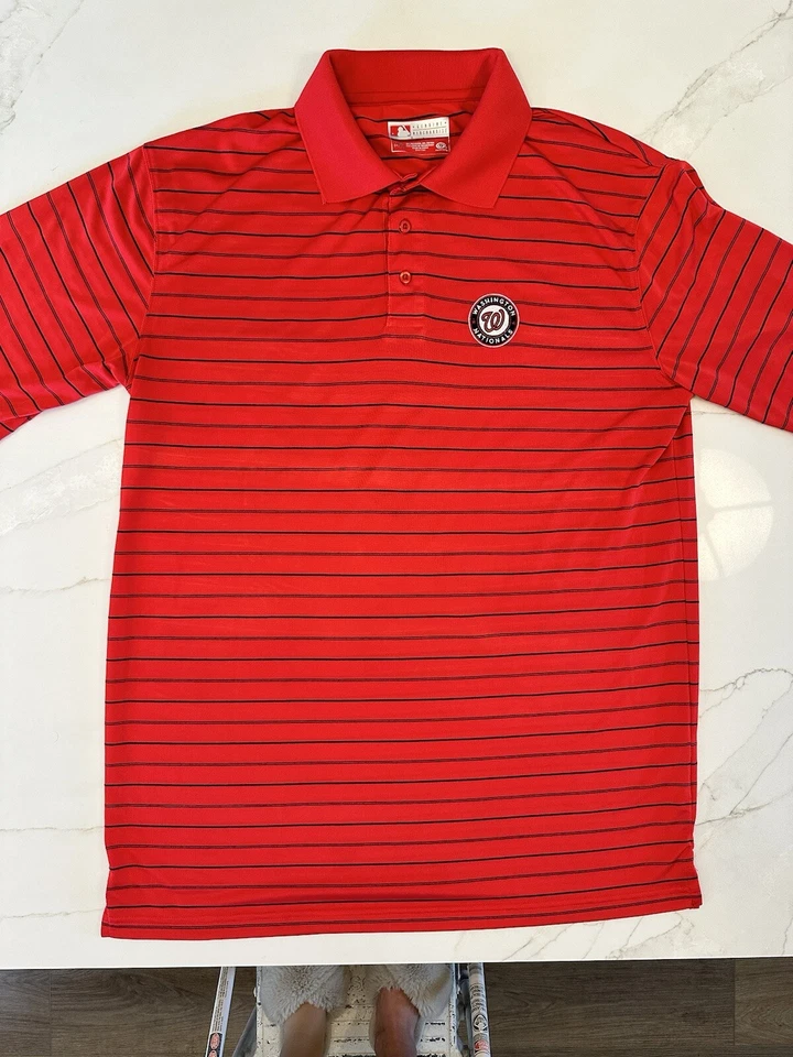 MLB Genuine Merchandise Men's Large Washington Nationals Polo Shirt Red Black - Image 1 of 4