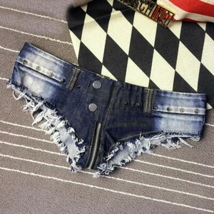Frauen-dame Reißverschluss Offener Schritt Gesäß Shorts Denim Hotpants Hipster - Bild 1 von 3