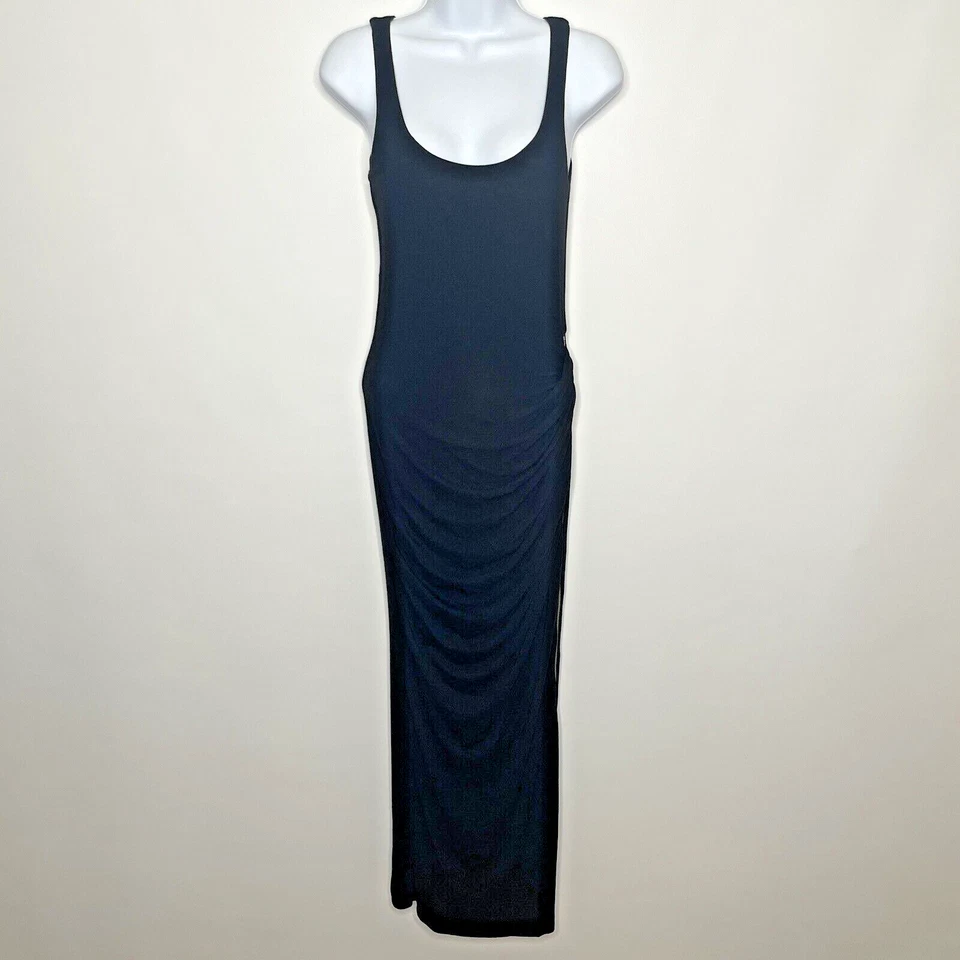 Vintage Y2K Marciano Black Draped Jersey Exposed Zipper Maxi Dress Size S - Image 1 of 4