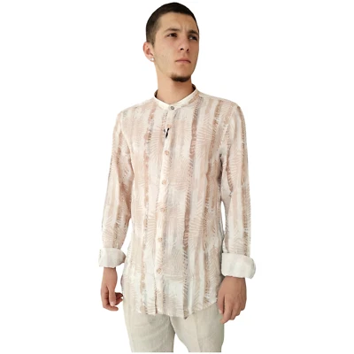 Camicia uomo GIANNI LUPO regular fit a fantasia misto lino/cotone collo coreano - Immagine 1 di 4