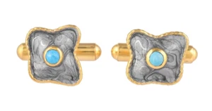 Turquoise 14K Gold Plated Art Deco Enameled Cufflinks - Picture 1 of 5
